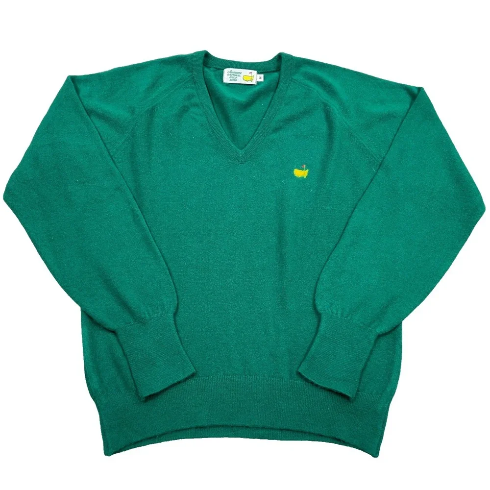 The Masters Sweater Men Medium Green V Neck Pullover Golf Orlon Acrylic 90s - Picture 1 of 10